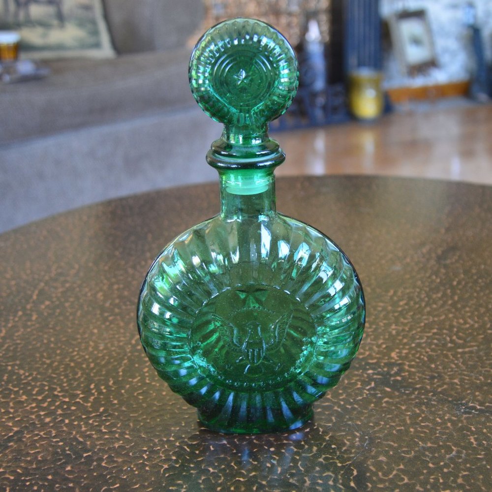 Vintage Military Eagle Green Glass Decanter